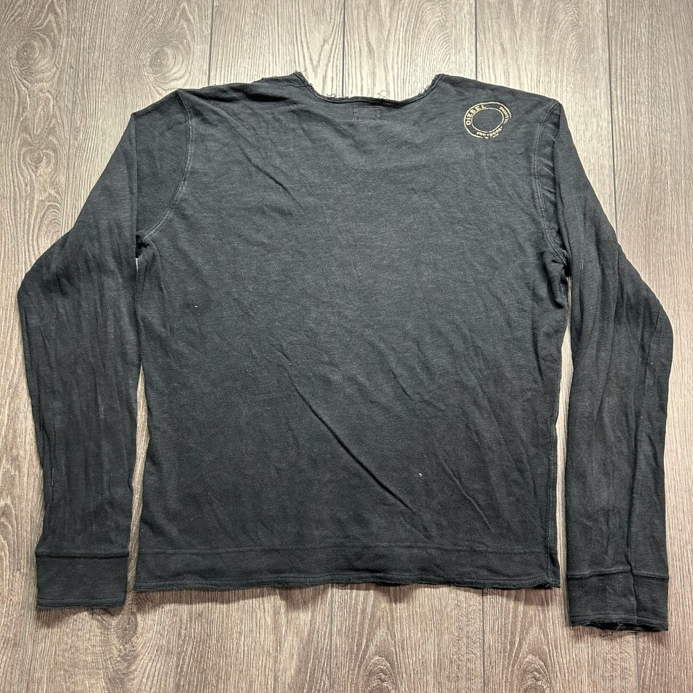 Diesel Long Sleeve Shirt XXL Black Cotton V-Neck Distressed Y2K Top - Picture 4 of 8